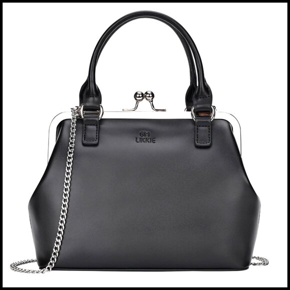 Vintage PU Leather Kiss Lock Clutch Evening Bag Elegant Retro Chic